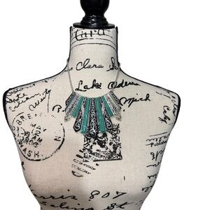 Southwestern Boho Turquoise Statement Necklace With Silver Filigree Detail